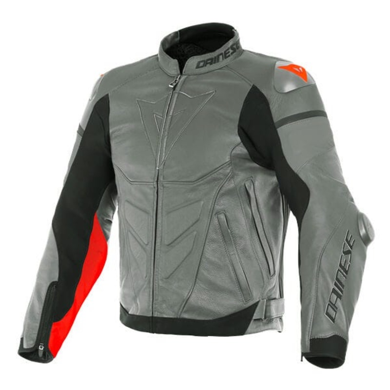 Dainese Super Race Leather Jacket – Charcoal Grey/Fluo red