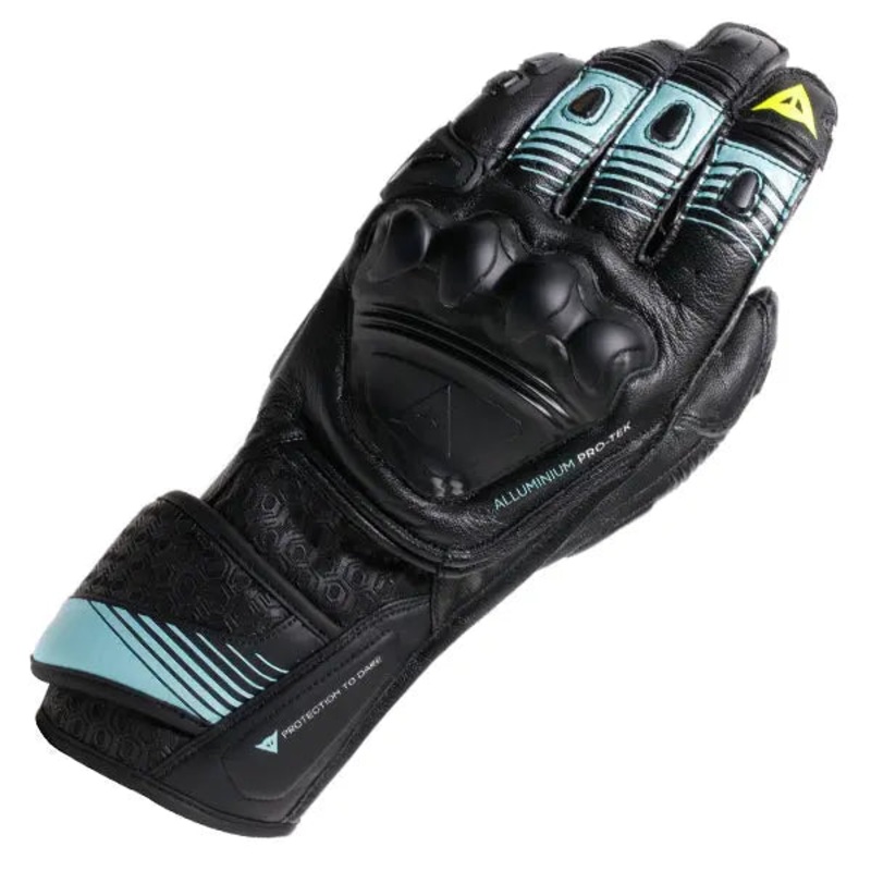Dainese Fiero Metal Leather Gloves Black / Water / Fluo Yellow