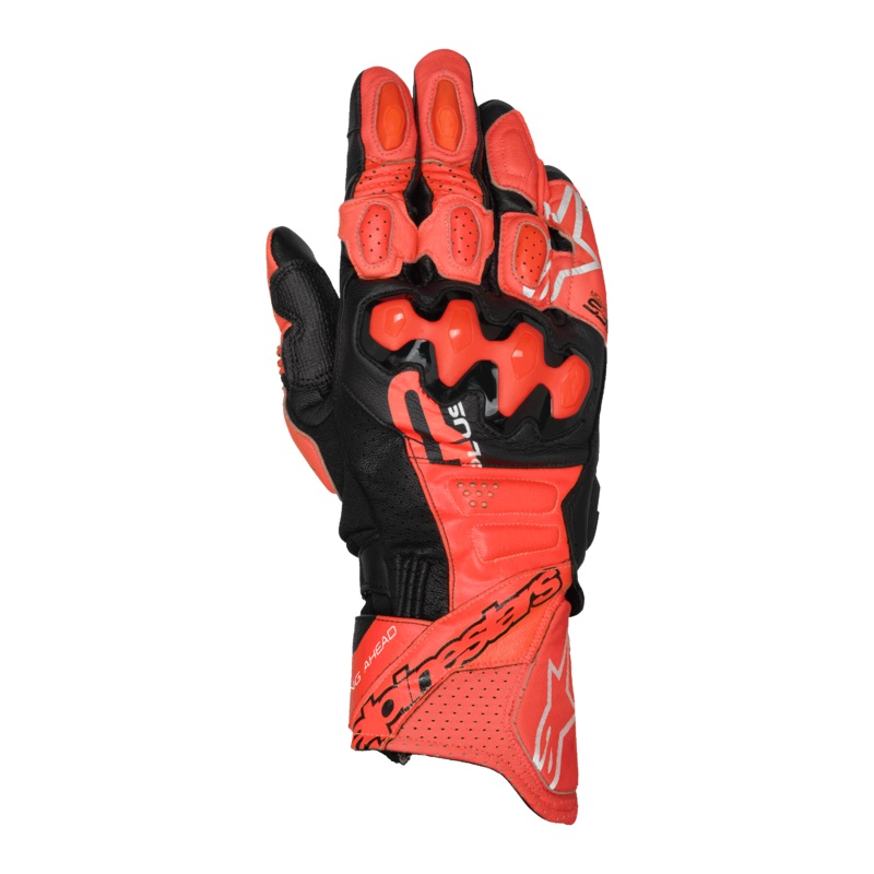 GP Plus R V3 Leather Gloves|S|M|L|XL|2XL|Bright Red/Red Fluo/Black
