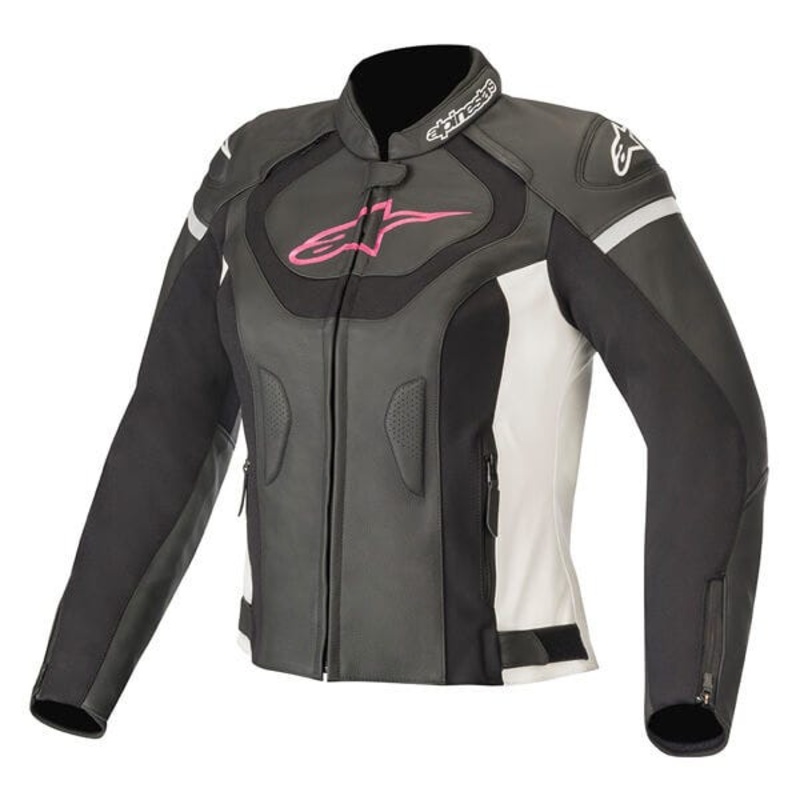 Alpinestars Jaws V3 Ladies Leather Jacket – Black/White/Fuchsia