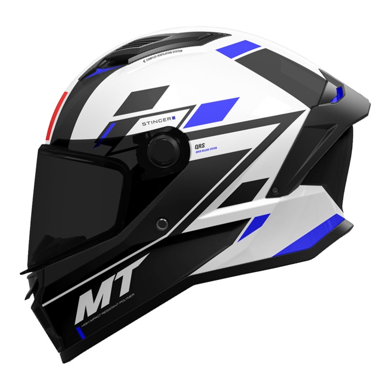 MT Stinger 2 Zivze – Gloss Black/White/Blue | Motorcycle Helmets | Infinity Motorcycles