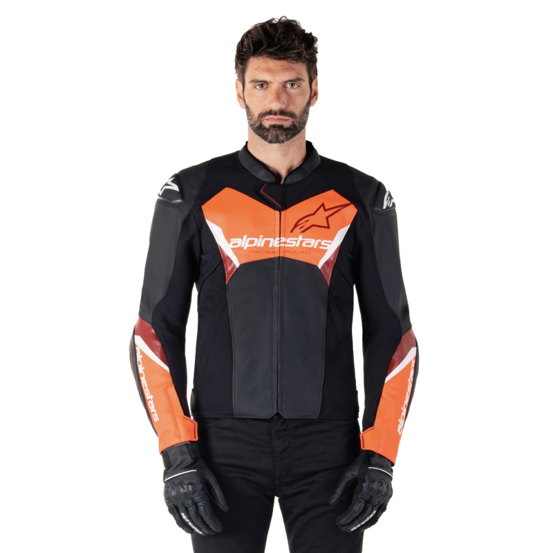Faster V3 Leather Jacket|46|48|50|52|54|56|58|60|Black/Red Fluo