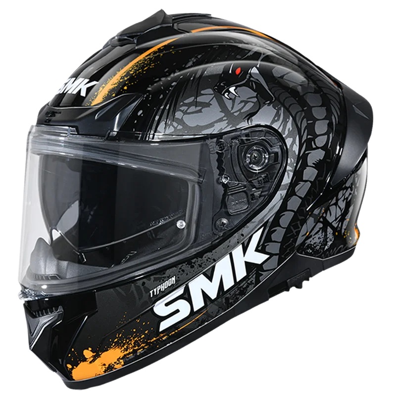 SMK Typhoon Reptile Helmet|XS|S|M|L|XL|XXL|Gloss Black / Grey / Orange